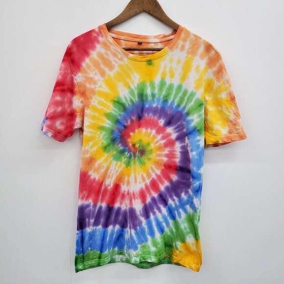 Mens Unisex XXL Rainbow Tie-Dye Spiral T-Shirt 100% Cotton Short Sleeve Festival - Picture 2 of 12